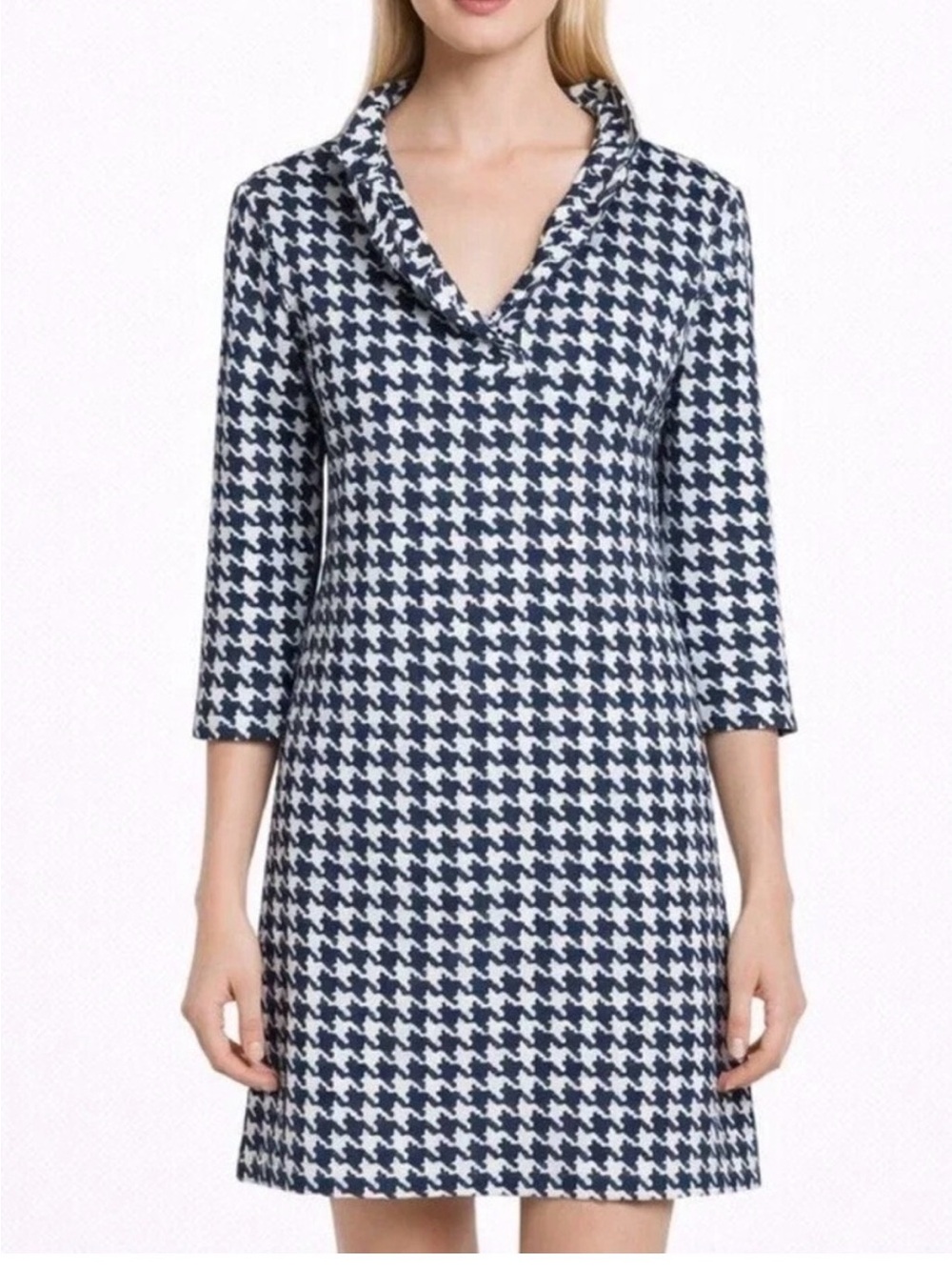 J. McLaughlin Navy and White Graphic Houndstooth Dress